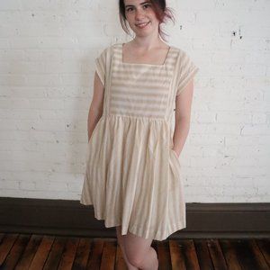 Very J Cream and White Striped Baby Doll Dress